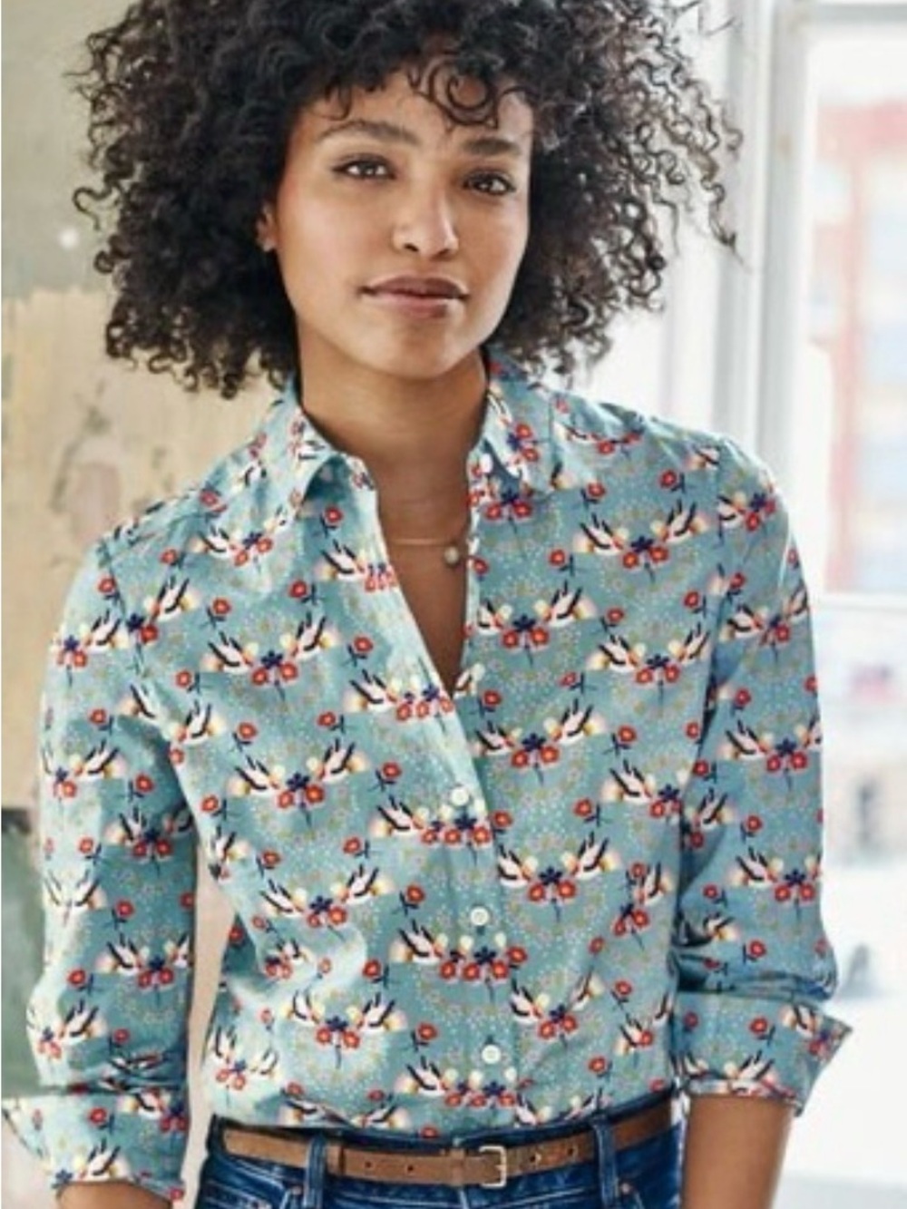 Boden Blue Floral & Bird Button-Down Shirt